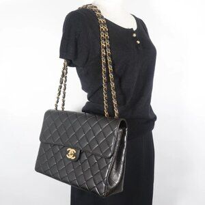 CHANEL Deca Matelasse Shoulder Bag Double chain vintage black lambskin Women